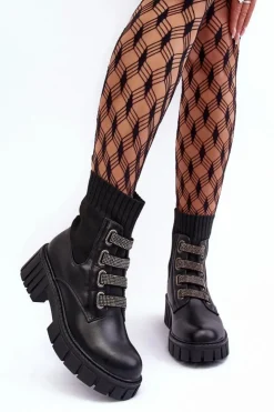 Boto Damskie Trapery|Czarne Botki*Botki Workery Z Elastyczną Cholewką Czarne Kasseis Czarny