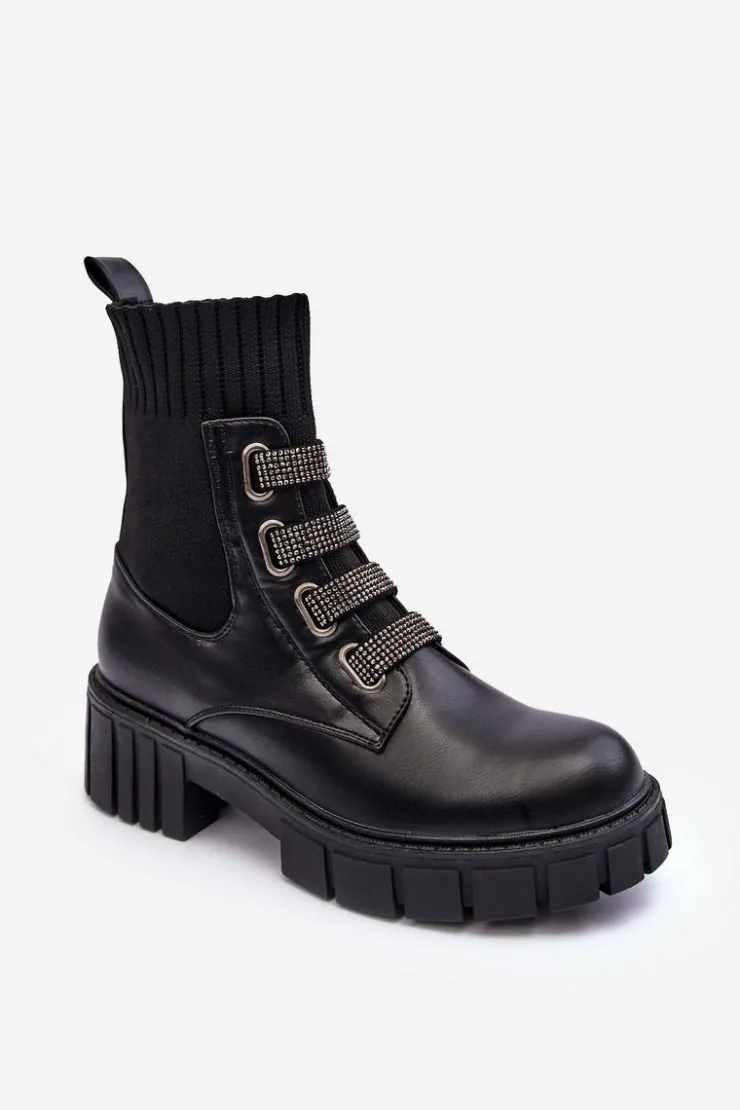 Boto Damskie Trapery|Czarne Botki*Botki Workery Z Elastyczną Cholewką Czarne Kasseis Czarny