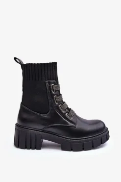 Boto Damskie Trapery|Czarne Botki*Botki Workery Z Elastyczną Cholewką Czarne Kasseis Czarny