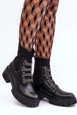 Boto Damskie Trapery|Czarne Botki*Botki Workery Z Elastyczną Cholewką Czarne Kasseis Czarny