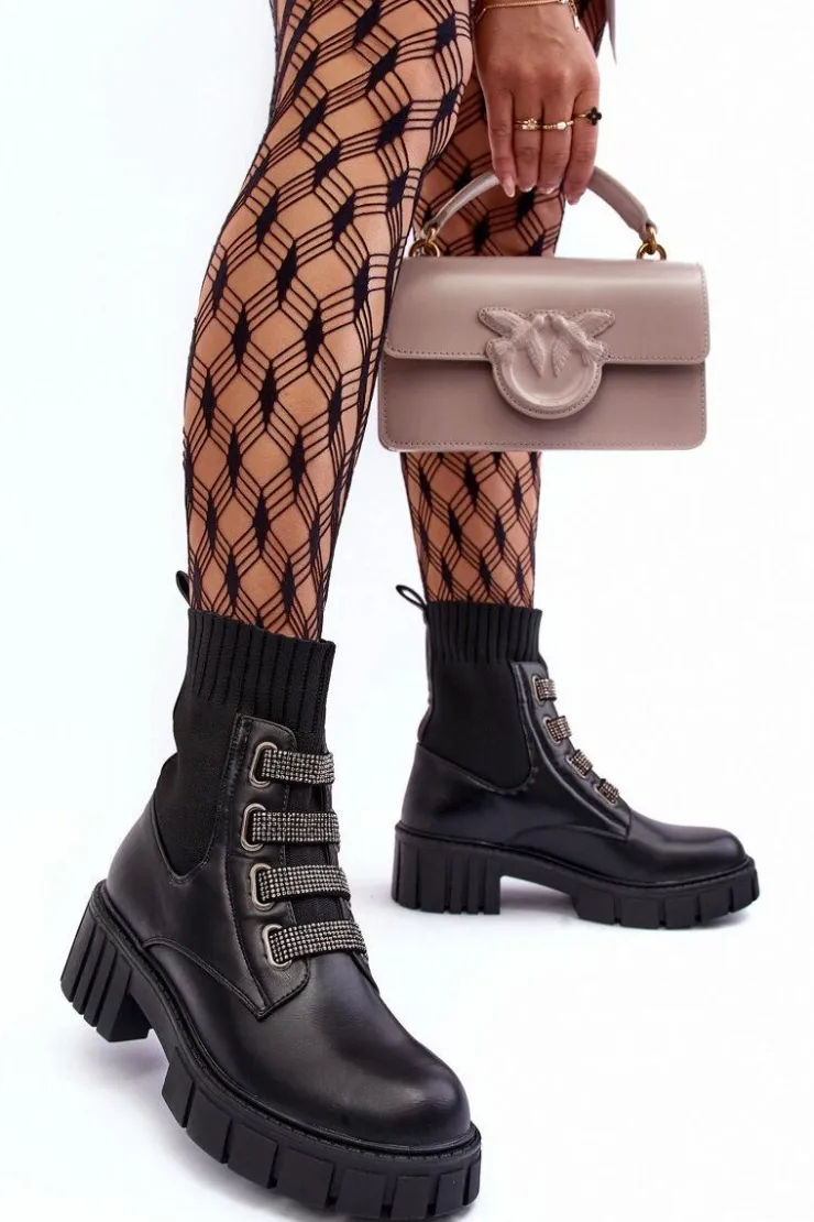 Boto Damskie Trapery|Czarne Botki*Botki Workery Z Elastyczną Cholewką Czarne Kasseis Czarny