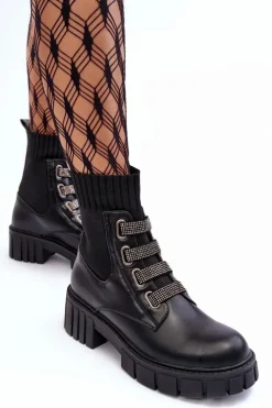 Boto Damskie Trapery|Czarne Botki*Botki Workery Z Elastyczną Cholewką Czarne Kasseis Czarny