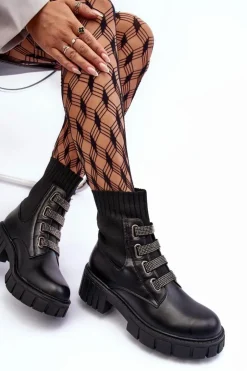 Boto Damskie Trapery|Czarne Botki*Botki Workery Z Elastyczną Cholewką Czarne Kasseis Czarny