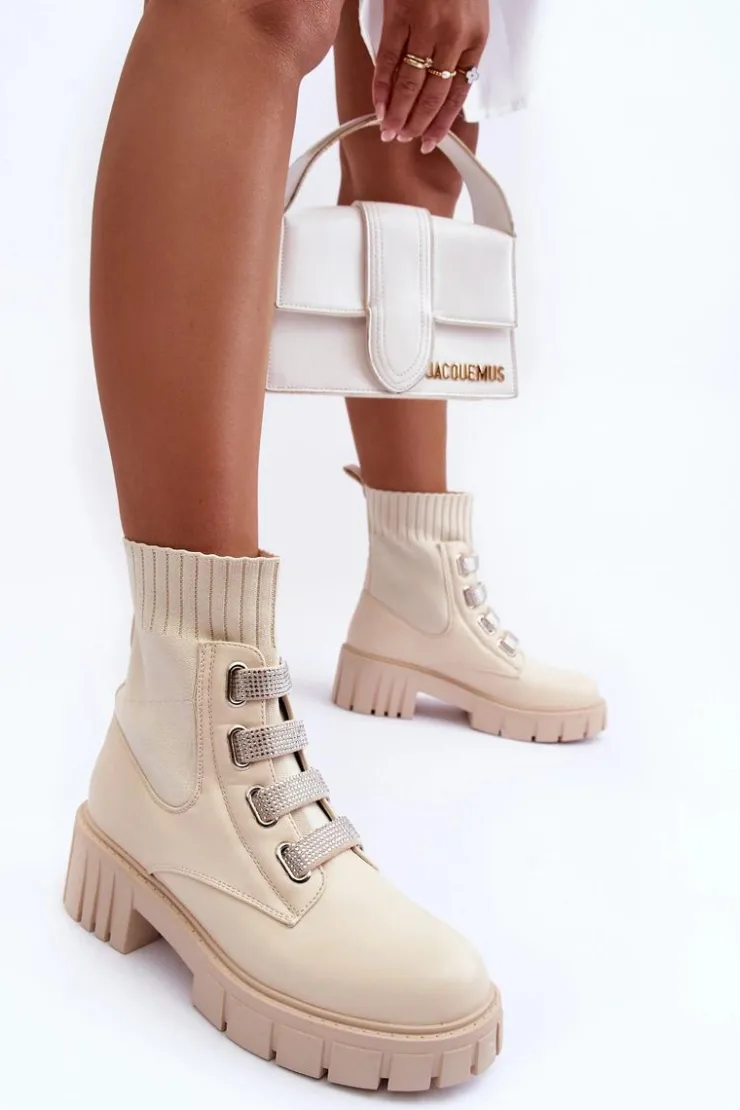 Outlet Boto Botki Workery Z Elastyczną Cholewką Beżowe Kasseis