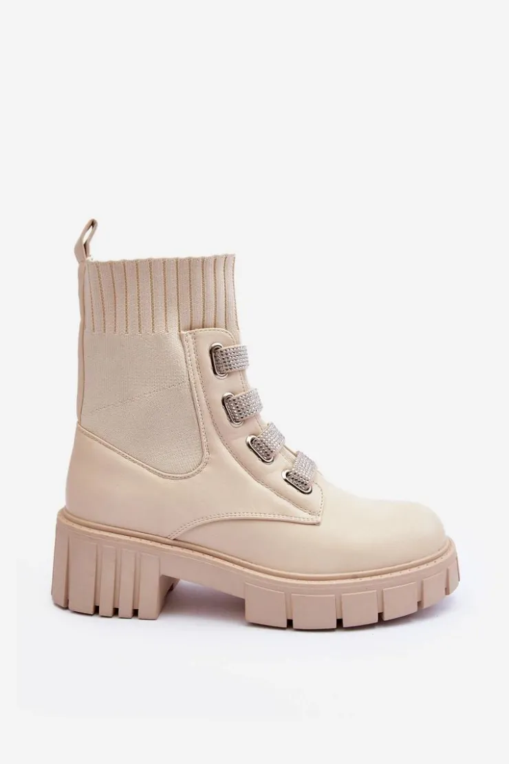 Outlet Boto Botki Workery Z Elastyczną Cholewką Beżowe Kasseis