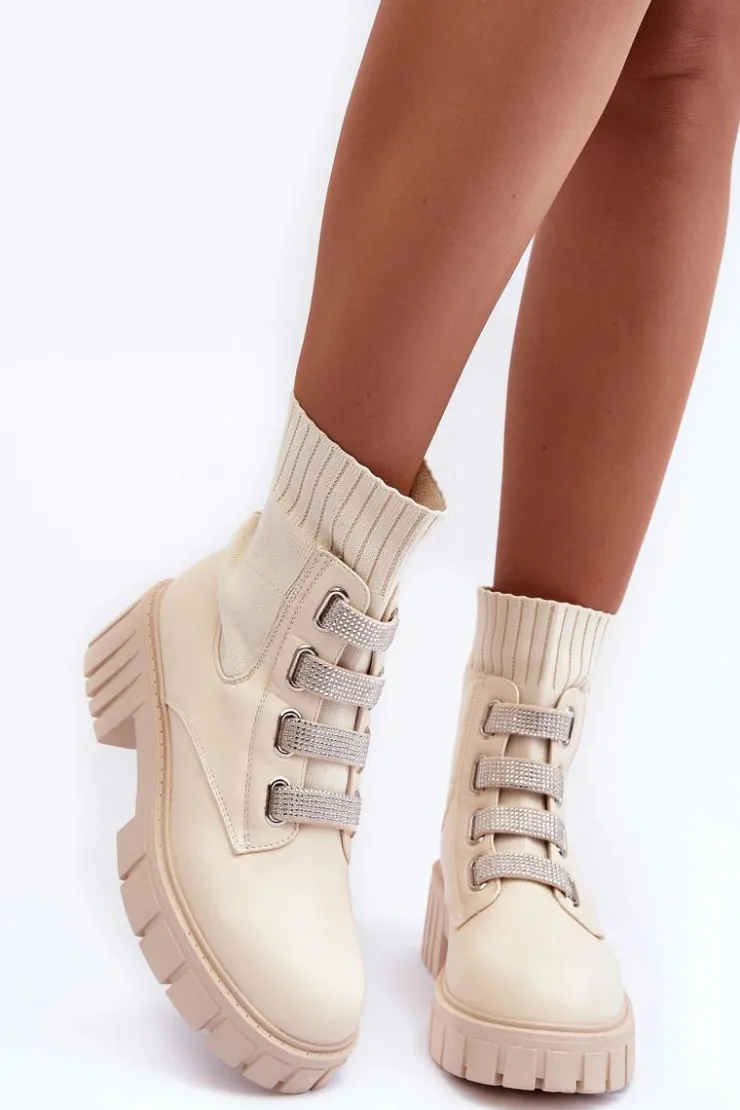 Outlet Boto Botki Workery Z Elastyczną Cholewką Beżowe Kasseis