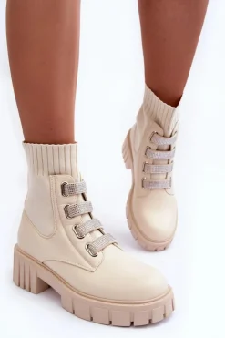 Outlet Boto Botki Workery Z Elastyczną Cholewką Beżowe Kasseis