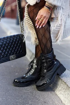 Damskie Boto Botki Workery Z Klamrą Czarne Devera