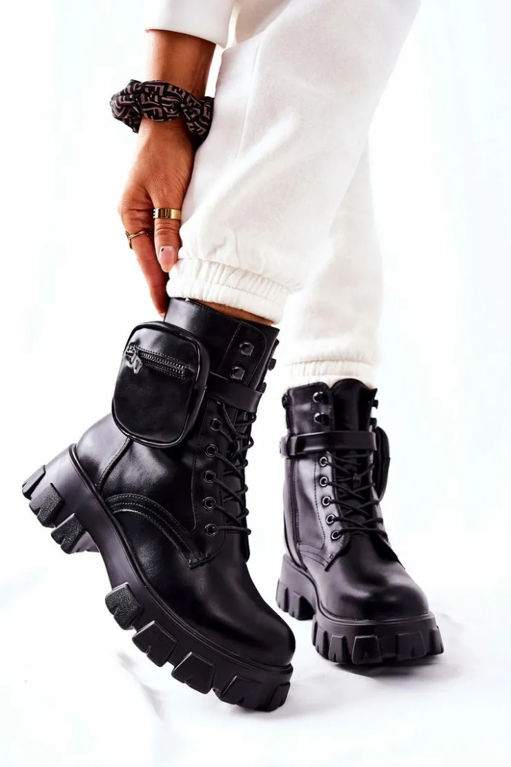 Damskie Boto Botki Workery Z Nerką Na Pasku Czarne Lanstrom