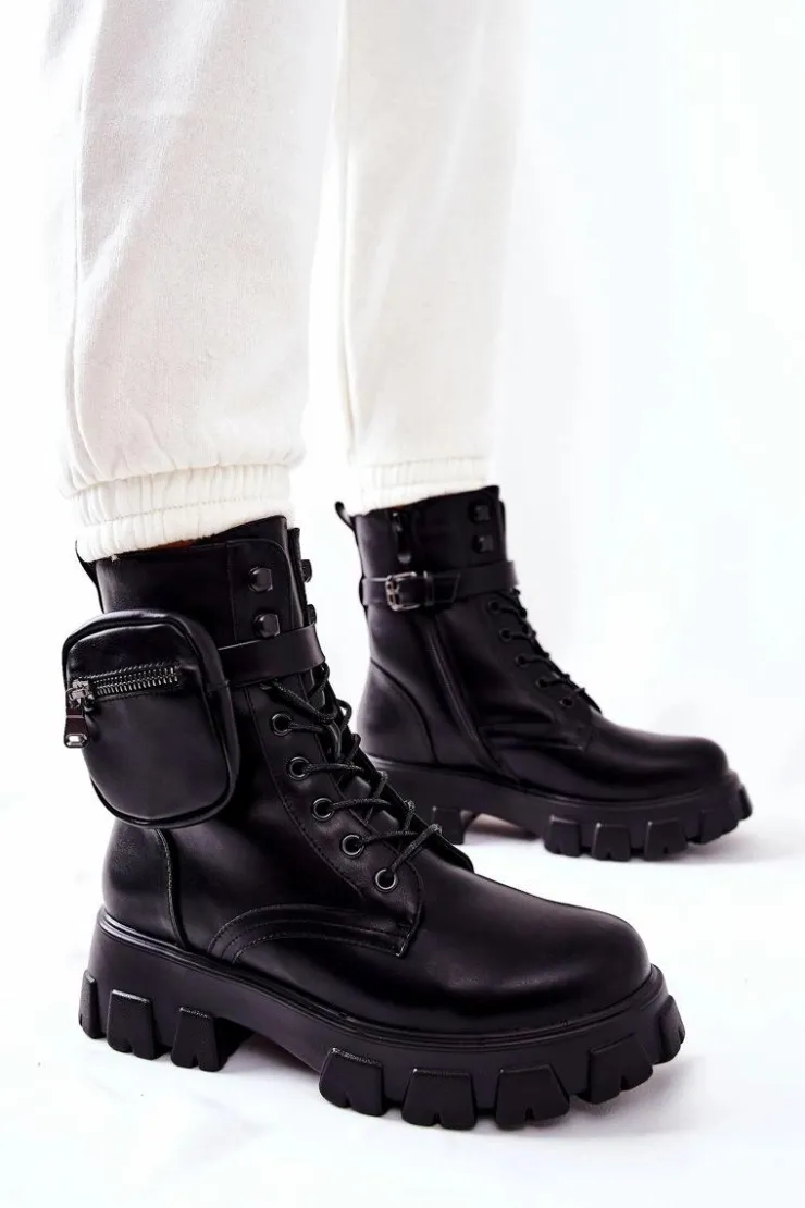 Damskie Boto Botki Workery Z Nerką Na Pasku Czarne Lanstrom