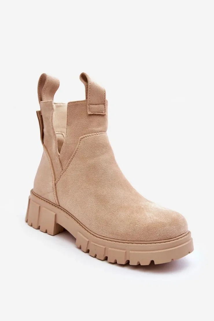 Outlet Boto Botki Workery Z Wycięciem Jasnobeżowe Heaven