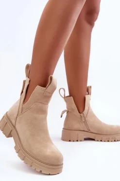 Outlet Boto Botki Workery Z Wycięciem Jasnobeżowe Heaven