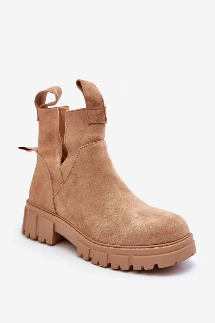 Damskie Boto Botki Workery Z Wycięciem Beżowe Heaven