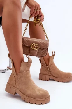 Damskie Boto Botki Workery Z Wycięciem Beżowe Heaven