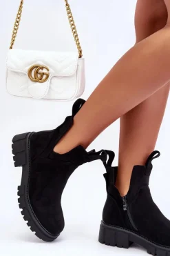 Boto Botki Wiosenne|Czarne Botki*Botki Workery Z Wycięciem Czarne Heaven