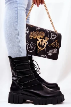 Damskie Boto Botki Workery Ze Skarpetą Czarne Connor