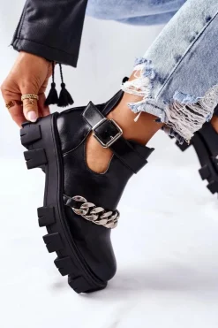 Boto Czarne Botki*Botki Z Łańcuszkiem Czarne Torment