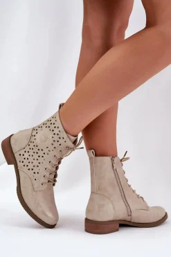 Boto Botki Z Ażurowym Wzorem Na Zamek Złote Serfina