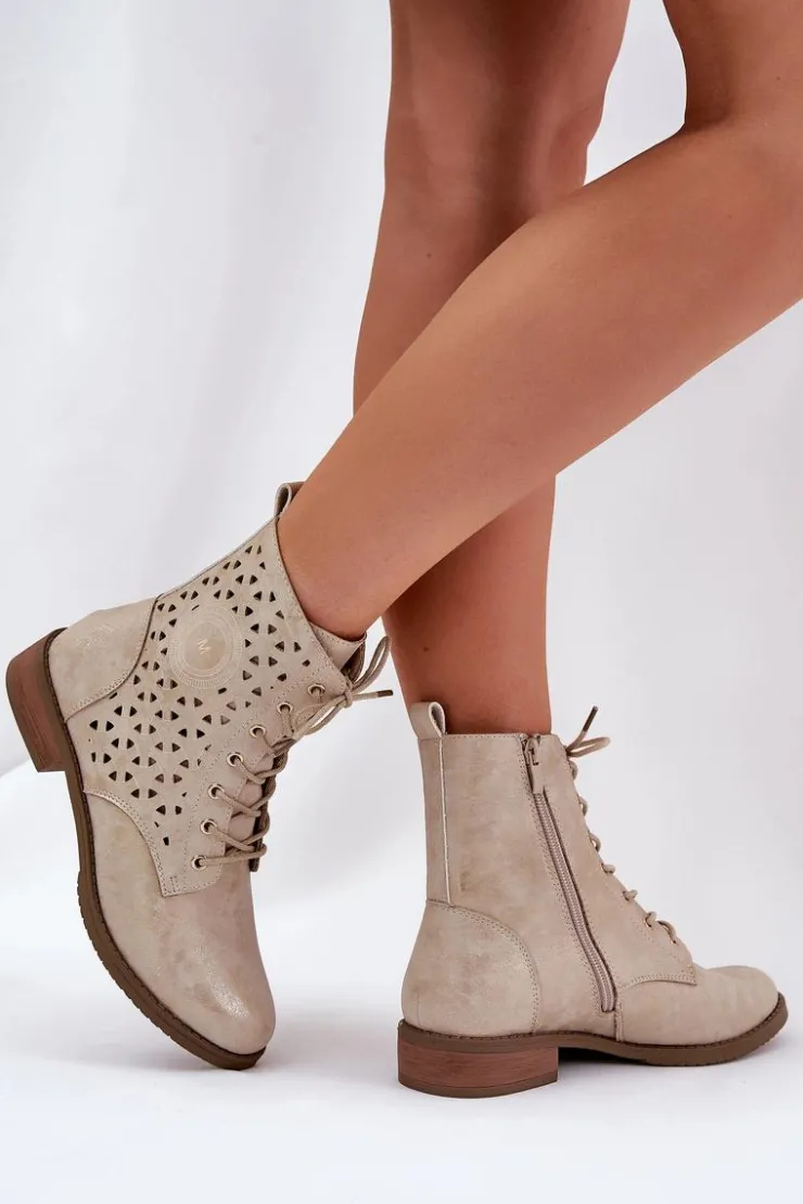 Boto Botki Z Ażurowym Wzorem Na Zamek Złote Serfina