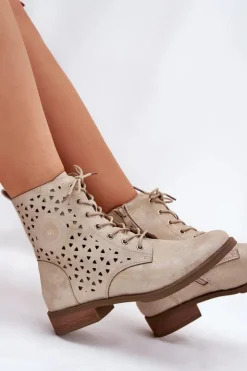 Boto Botki Z Ażurowym Wzorem Na Zamek Złote Serfina