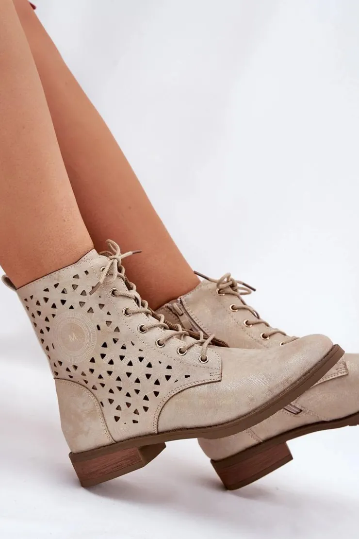 Boto Botki Z Ażurowym Wzorem Na Zamek Złote Serfina