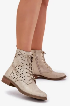 Boto Botki Z Ażurowym Wzorem Na Zamek Złote Serfina