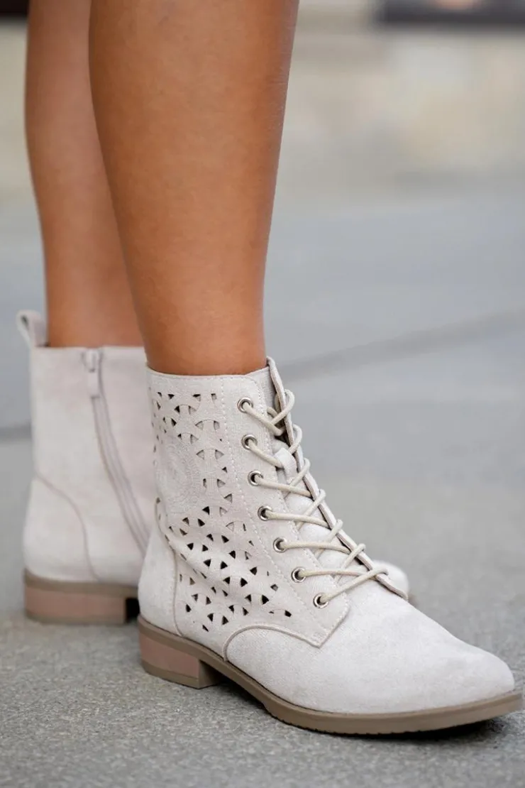 Damskie Boto Botki Z Ażurowym Wzorem Na Zamek Jasnobeżowe Serfina