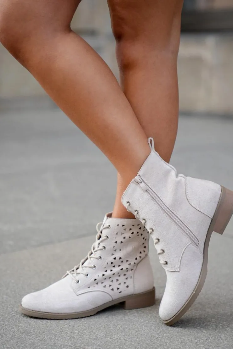 Damskie Boto Botki Z Ażurowym Wzorem Na Zamek Jasnobeżowe Serfina