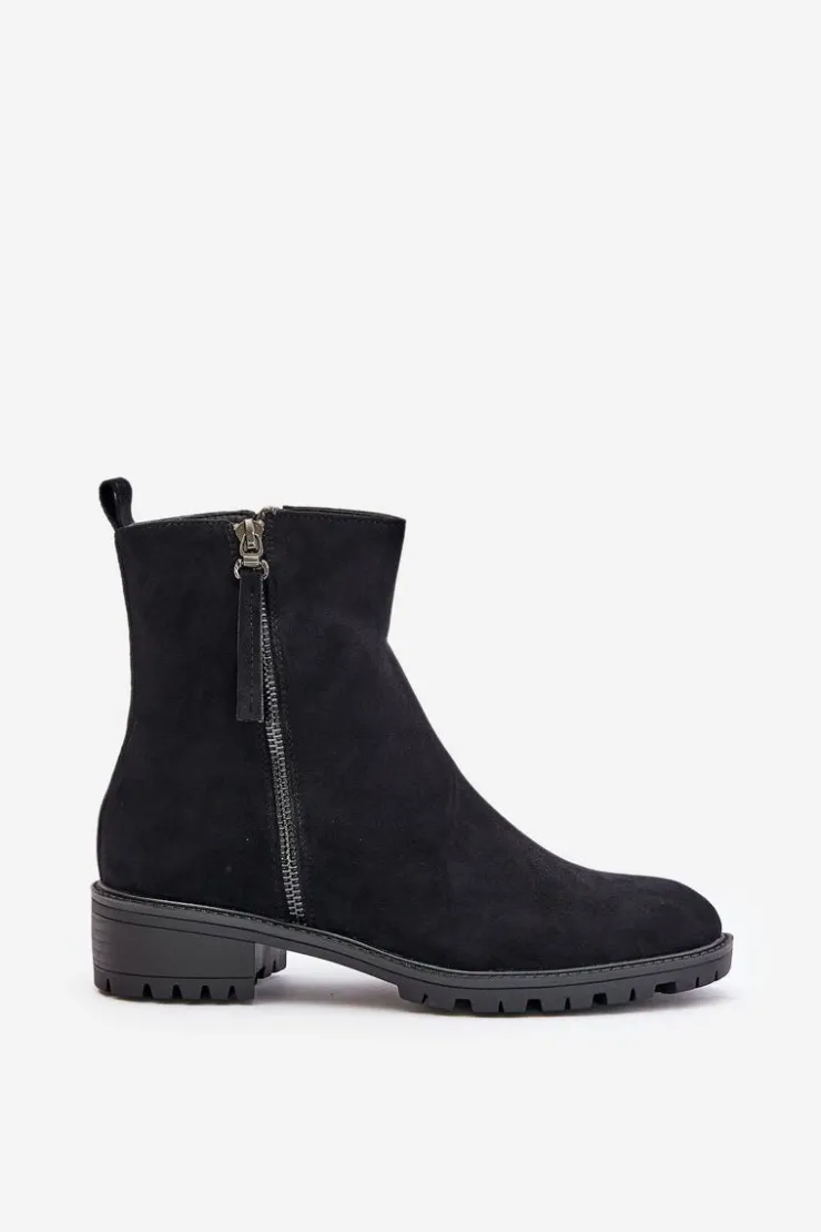 Boto Botki Ocieplane|Czarne Botki*Botki Z Eko Zamszu Na Płaskim Obcasie Czarne Innabelle