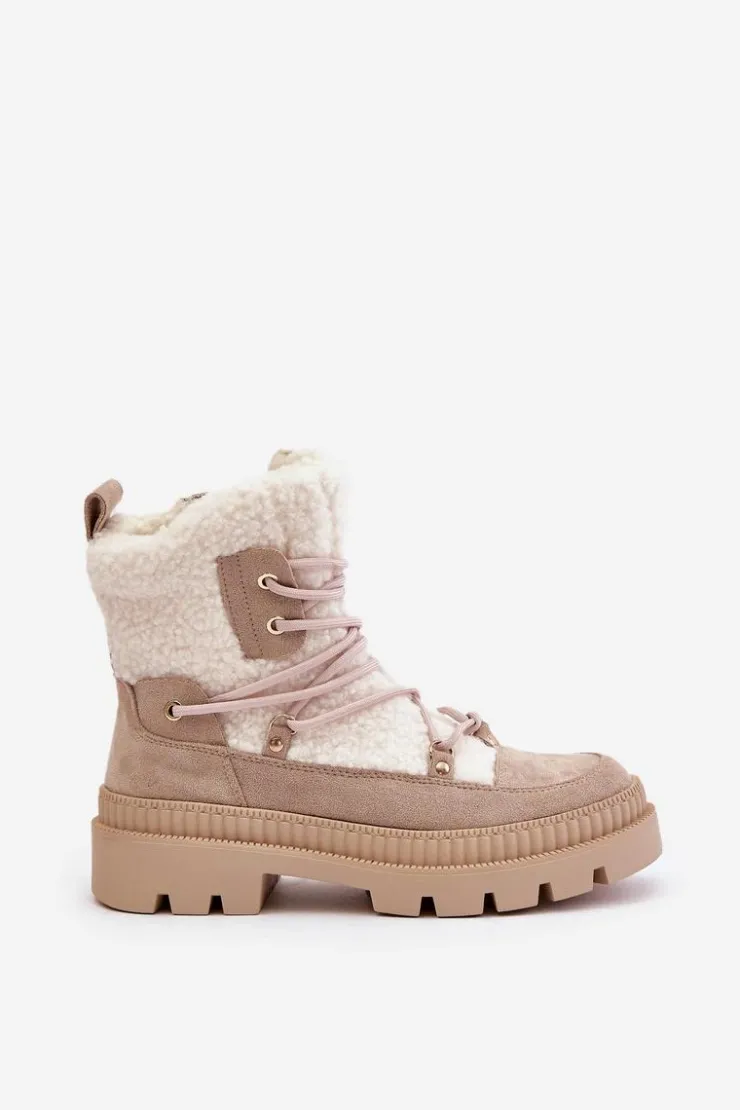New Boto Botki Z Futerkiem Typu Baranek Beżowe Merilana Beżowy