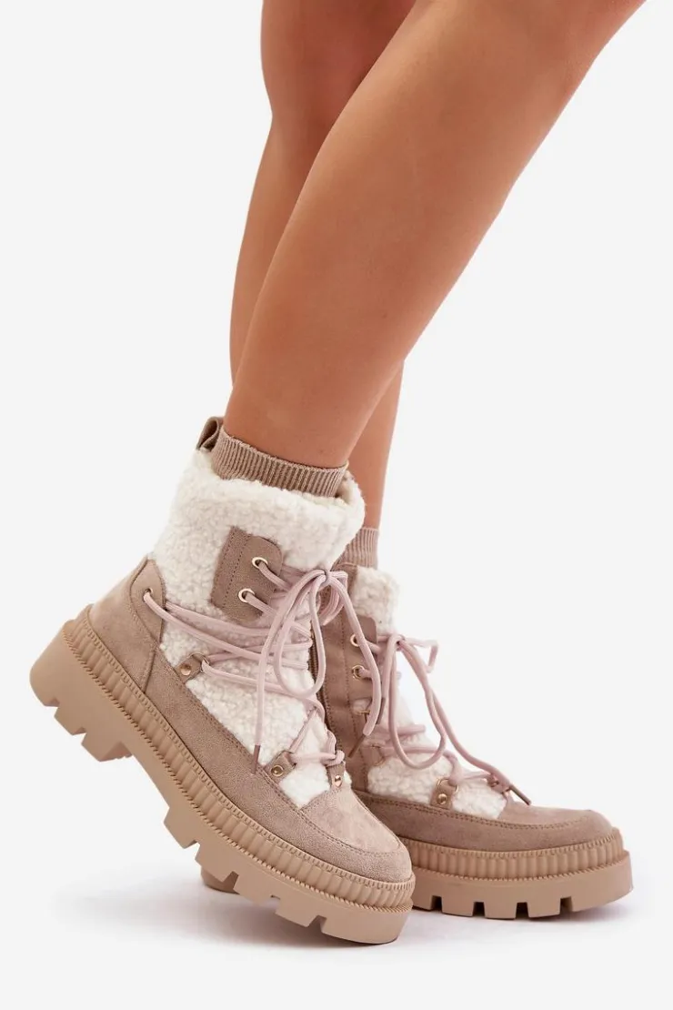 New Boto Botki Z Futerkiem Typu Baranek Beżowe Merilana Beżowy