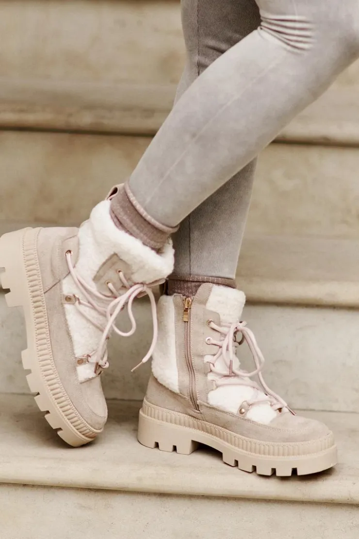 New Boto Botki Z Futerkiem Typu Baranek Beżowe Merilana Beżowy