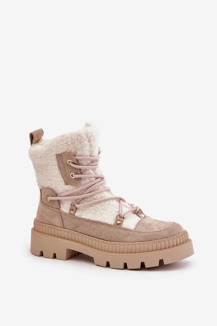New Boto Botki Z Futerkiem Typu Baranek Beżowe Merilana Beżowy