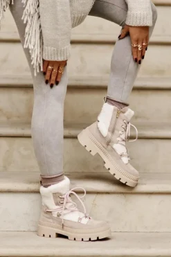 New Boto Botki Z Futerkiem Typu Baranek Beżowe Merilana Beżowy