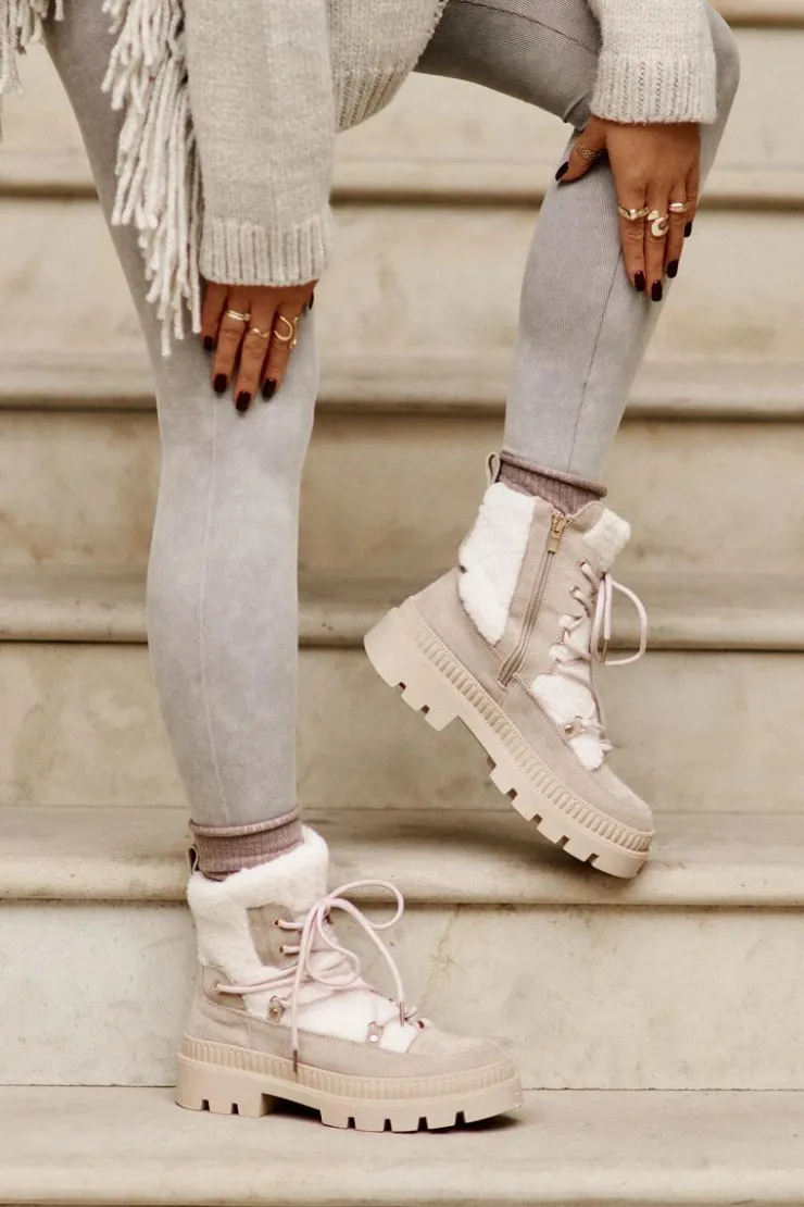 New Boto Botki Z Futerkiem Typu Baranek Beżowe Merilana Beżowy