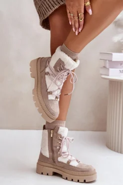 New Boto Botki Z Futerkiem Typu Baranek Beżowe Merilana Beżowy