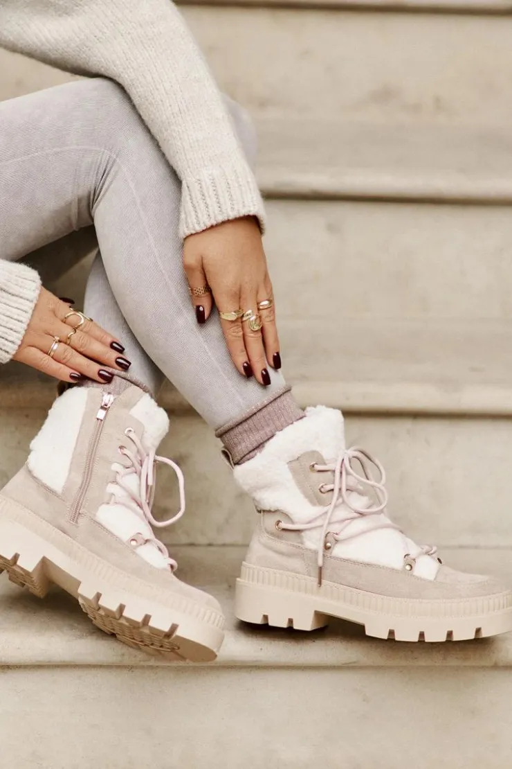 New Boto Botki Z Futerkiem Typu Baranek Beżowe Merilana Beżowy