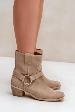 Zazoo Botki Na Słupku|Brązowe I Beżowe Botki*Botki Z Naturalnego Zamszu Na Obcasie 3444/2 Jasnobeżowe Beżowy