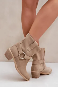 Zazoo Botki Na Słupku|Brązowe I Beżowe Botki*Botki Z Naturalnego Zamszu Na Obcasie 3444/2 Jasnobeżowe Beżowy