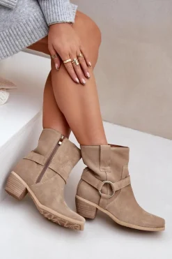 Zazoo Botki Na Słupku|Brązowe I Beżowe Botki*Botki Z Naturalnego Zamszu Na Obcasie 3444/2 Jasnobeżowe Beżowy