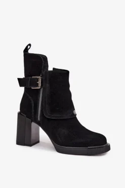 Buty damskie Vinceza Botki Ocieplane|Botki Skórzane*Botki Z Naturalnego Zamszu Na Słupku Z Klamrą Vinceza 91152 Czarne Czarny