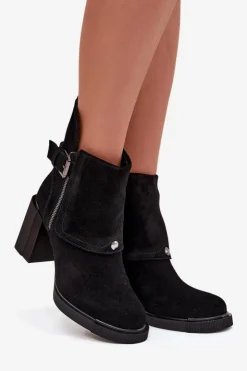Buty damskie Vinceza Botki Ocieplane|Botki Skórzane*Botki Z Naturalnego Zamszu Na Słupku Z Klamrą Vinceza 91152 Czarne Czarny