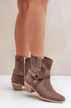 Damskie Zazoo Botki Z Naturalnego Zamszu Na Obcasie 3444/2 Brązowe