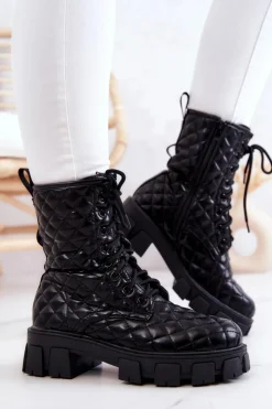 Damskie Boto Botki Z Nerką Pikowane Czarne Maureen