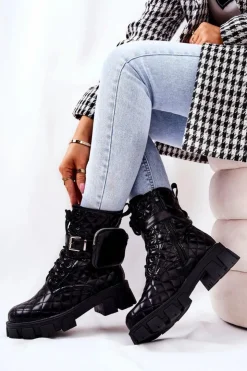 Damskie Boto Botki Z Nerką Pikowane Czarne Maureen