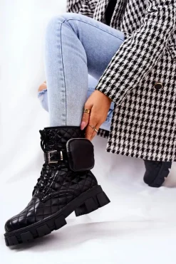 Damskie Boto Botki Z Nerką Pikowane Czarne Maureen