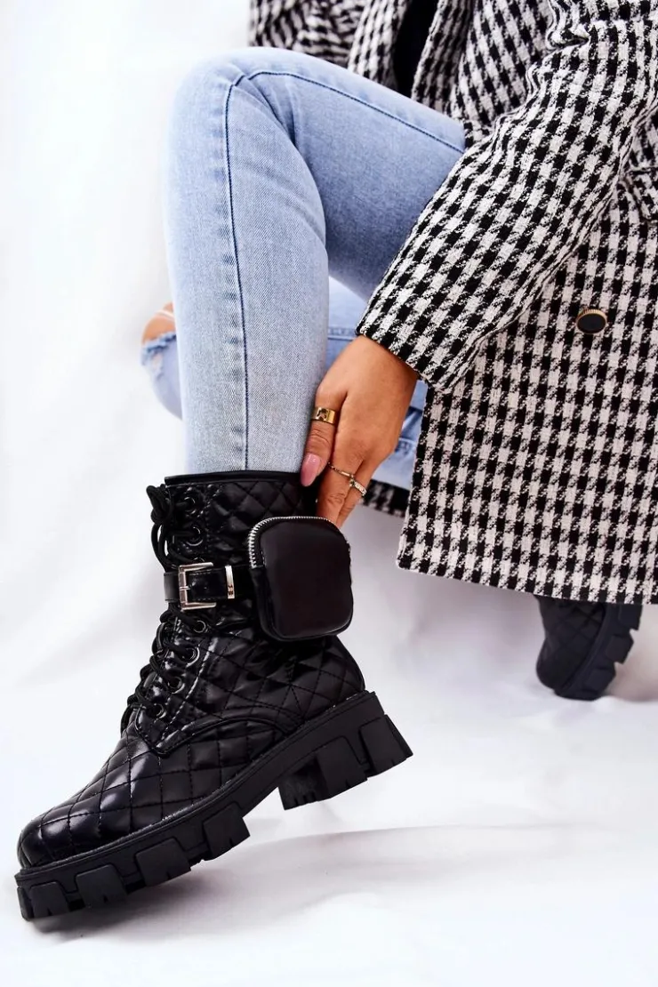 Damskie Boto Botki Z Nerką Pikowane Czarne Maureen