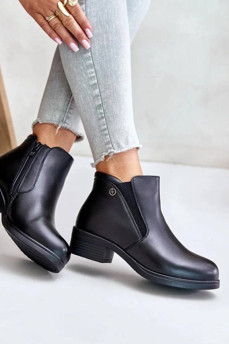 Hot Buty damskie Vinceza Botki Z Niską Cholewką Ocieplane Futerkiem Vinceza 85150 Czarne