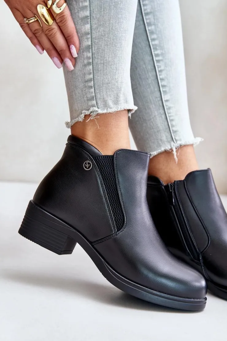 Hot Buty damskie Vinceza Botki Z Niską Cholewką Ocieplane Futerkiem Vinceza 85150 Czarne