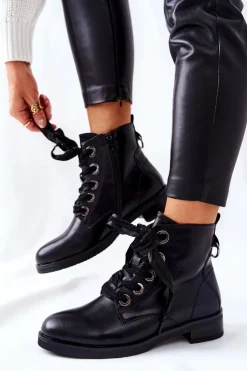 Evento Botki Sznurowane|Czarne Botki*Botki Z Ozdobnym Wiązaniem Czarne Tayah